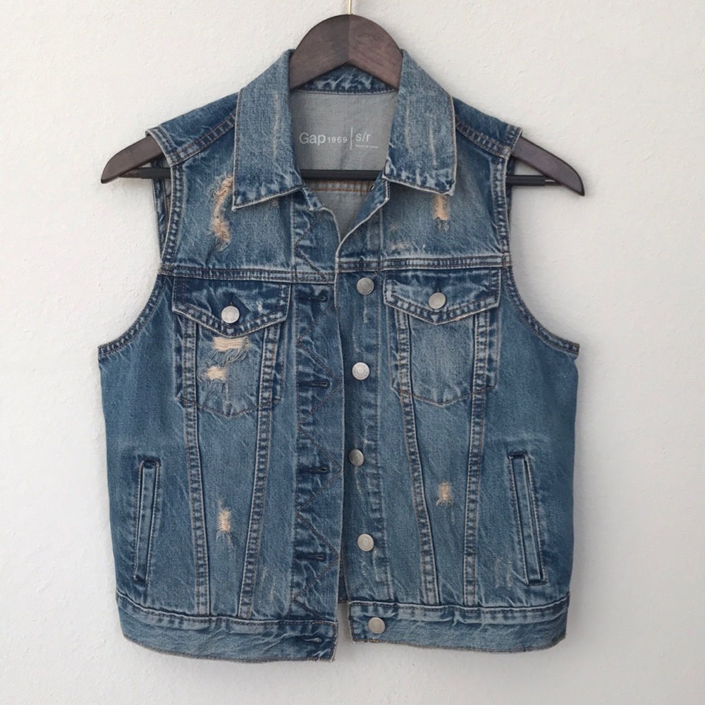 Gap Distressed Denim Vest
